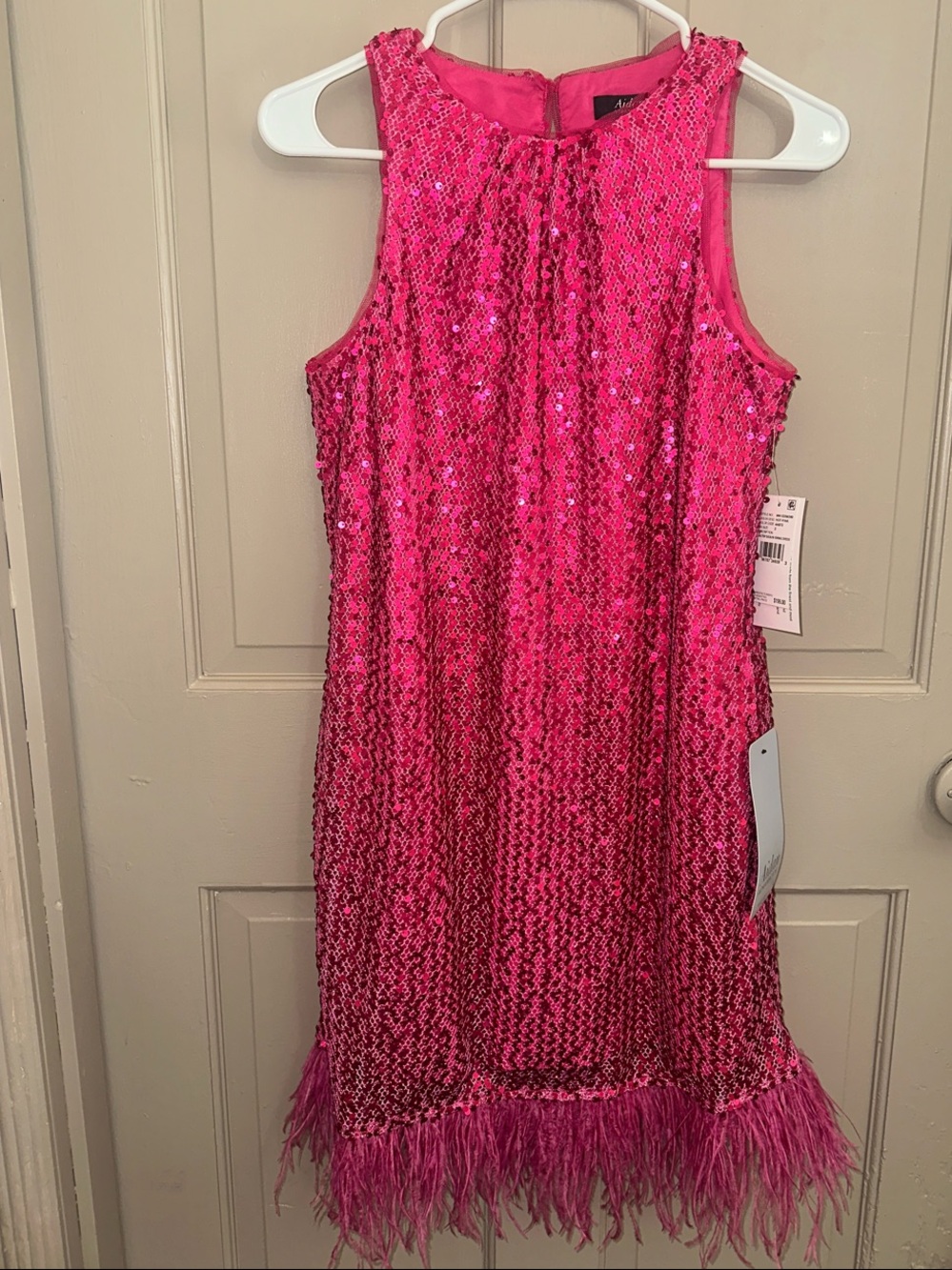 Aidan Mattox Hot Pink Sequin Feather Mini Dress Size 2 NWT $195